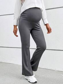 SHEIN Adjustable Waist Maternity Flared Casual Pants - Dark Grey - View 3