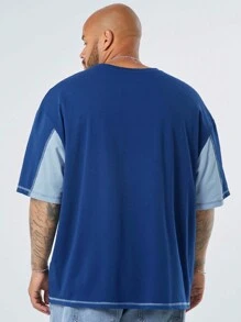 EASEVO Manfinity CozeMod Nam Plus Size Thường Thường vừa vặn vừa vặn Áo thun ngắn tay cổ tròn có in chữ dệt kim chắp vá, thích hợp cho mùa hè - Xanh đậm - Xem 2