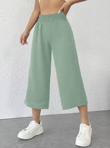 SHEIN PETITE Women's Solid Color Minimalist Casual Pants