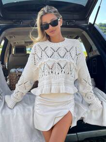 EURMUSE Hollow Out Cute Pullover - Apricot - View 4