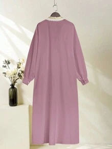 Al Najma Women's Embroidered Decorated Simple Elegant Everyday Arabic Abaya - Pink - View 2