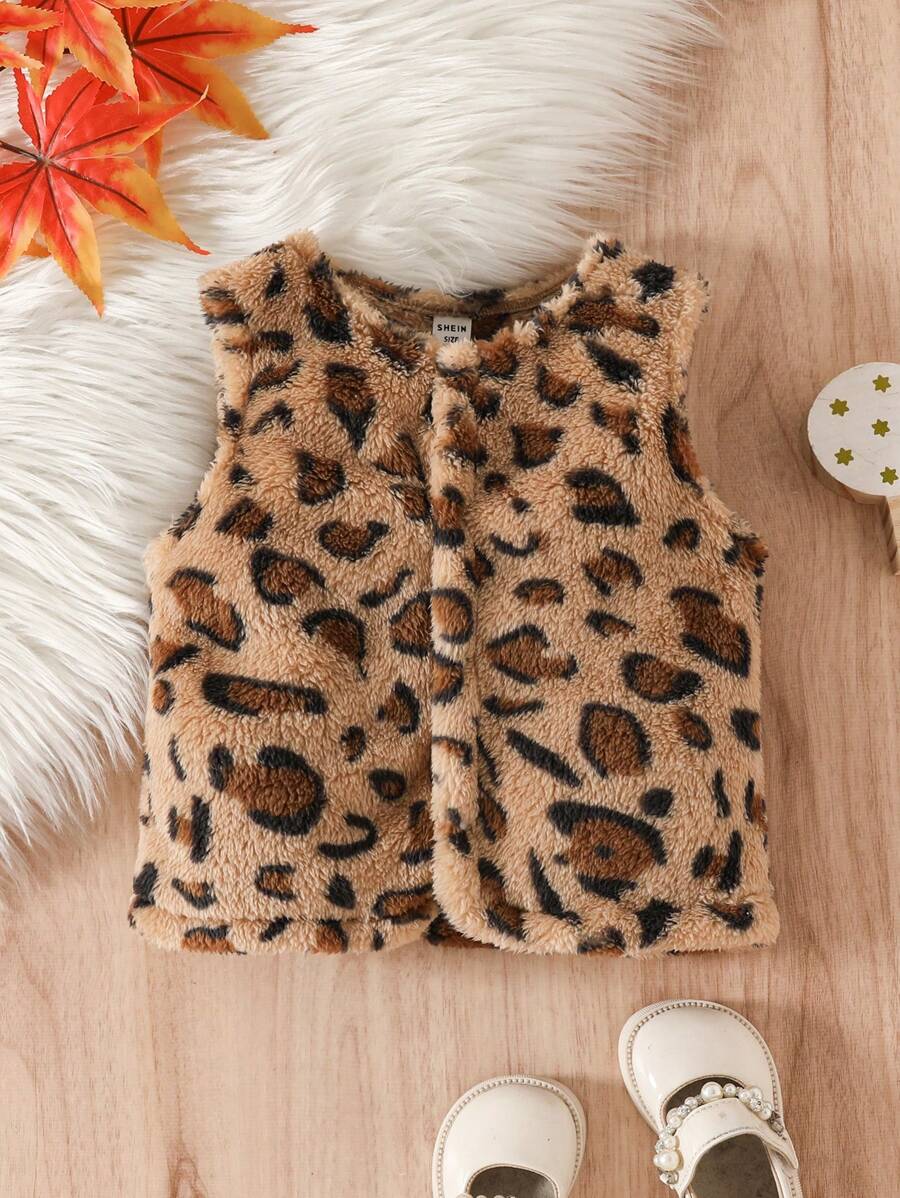 SHEIN 女宝宝豹纹双面羊毛舒适休闲夹克
