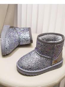 女童闪光短款雪地靴，厚实保暖冬季户外雪地靴 - 銀色 - 查看 4