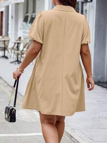Calvaya Plus Size Solid Color Single Breasted Casual Daily Summer Dress For Women - Khaki - View 2