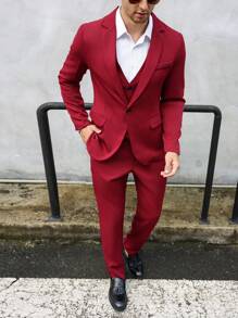 Manfinity Mode Men 1pc Shawl Collar Blazer & 1pc Suit Pants, Red Men Suit, Burgundy Men Suit, Men Outerwear Co Ords - Burgundy - View 7