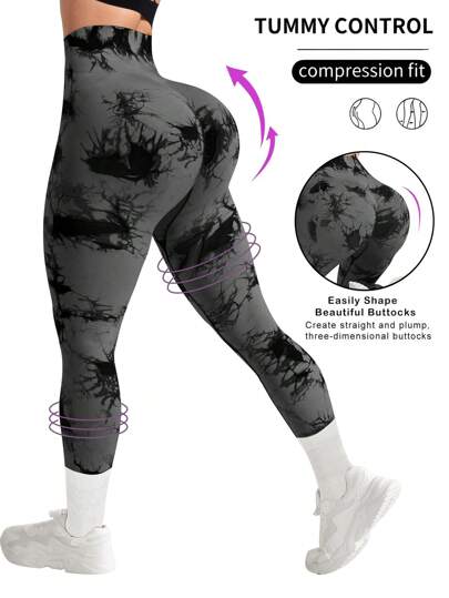 Easithlete Leggings deportivos de mujer con efecto tie-dye para yoga