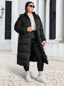 RueChic Plus Women's Hooded Padded Jacket, For Winter - Black - View 1