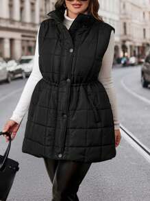 SHEIN Clasi Plus Size Women's Winter Solid Color Vest Padded Coat Jacket With Pockets