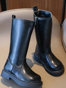 Kinderstiefel, Mädchenschuhe, Kniestiefel, Seitlicher Reißverschluss, modische vielseitige Kinderstiefel - Schwarz - Übersicht 1
