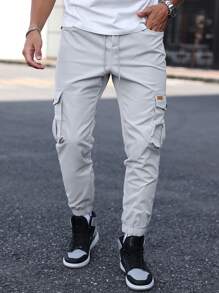 Manfinity Homme New Fashionable Slim-Fit Cargo Pants, Casual Style - Grey - View 3