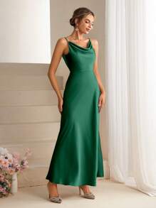 SHEIN Belle Women's Spaghetti Strap Solid Color Elegant Bridesmaid Dress, For Christmas