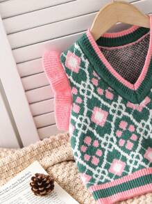 少女几何图案盖袖针织背心 - 彩色 - 查看 3