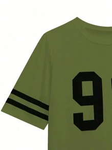 BamGleam 女士夏季数码条纹印花圆领短袖休闲针织 T 恤图案 T 恤女式上衣 - 軍綠色 - 查看 6