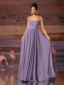 AOSHABABI Tops Purple Solid Color Draped Chiffon Elegant Women Evening Gown Fall - Purple - View 6