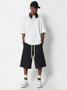 SUMWON 配对比色抽绳的尼龙休闲裤 - 黑色 - 查看 3