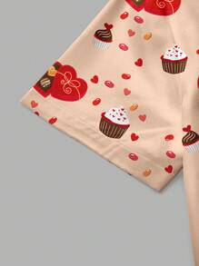 PopScrub 女士全身印花护理手术服上衣，配甜点图案 - 杏色 - 查看 3