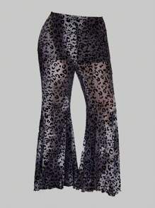 ROMWE 大小碼加厚綿絨月亮蝙蝠印花哥特風寬腿褲 - 彩色 - 查看 1