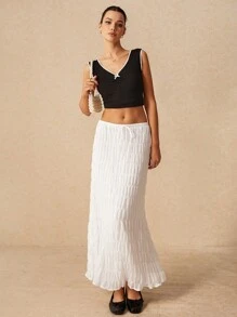 Poéselle 女士纯色简约抽绳半身裙 - 白色 - 查看 3