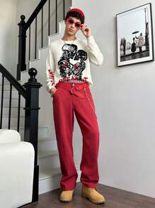 Manfinity VCAY 1pc Heren Y2K Kleding Grappige Casual Oversize Trendy High Street Vintage Stijl Skelet Lange Mouw Grafische Trui Terug Naar School Herfstkleding Halloween Kleding