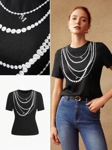 MOTF PREMIUM 人造珍珠串珠T恤 - 黑色 - 查看 10