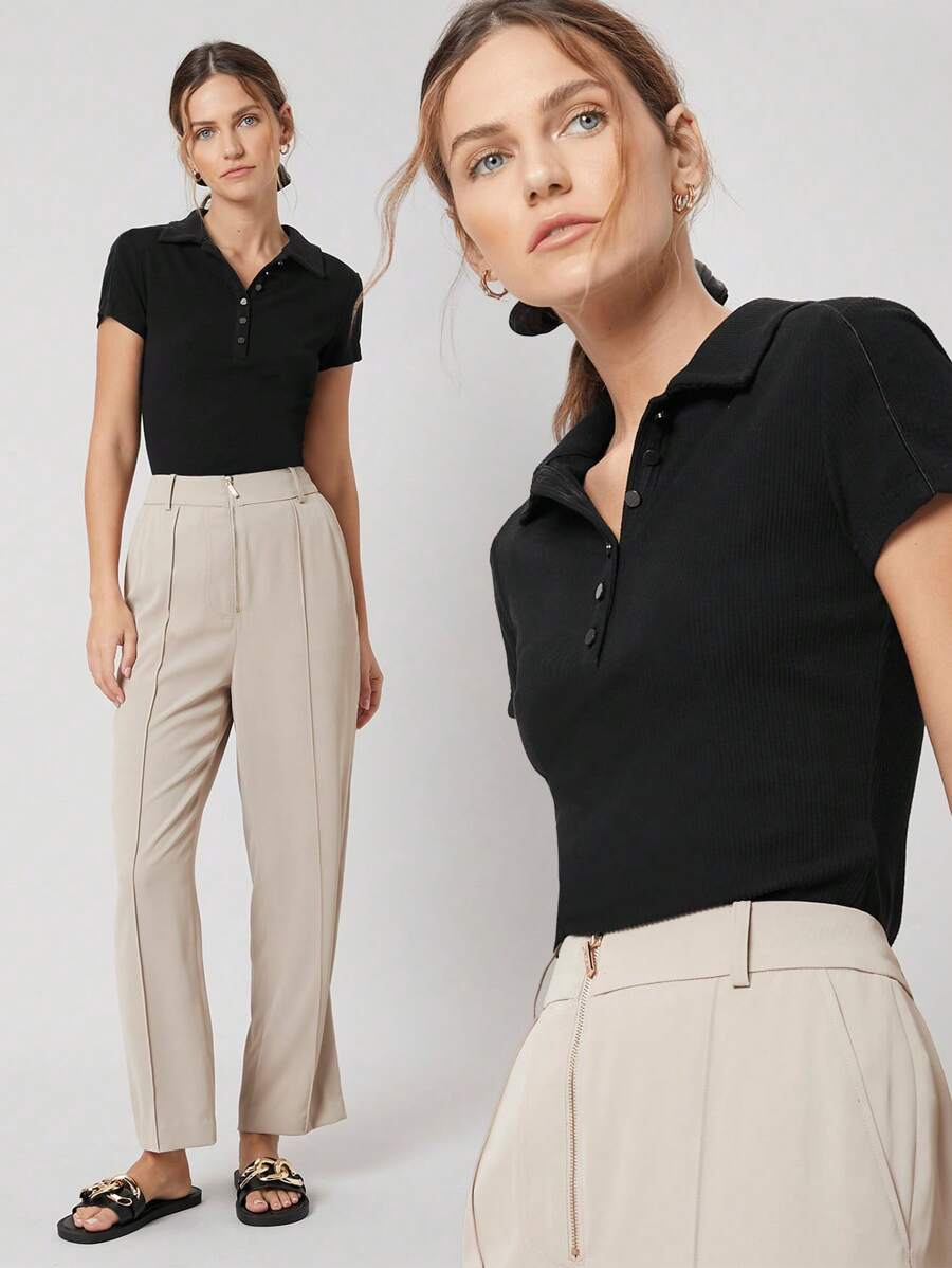 MOTF PREMIUM VISCOSE RIBBED SLIM TOP - Black - View 1