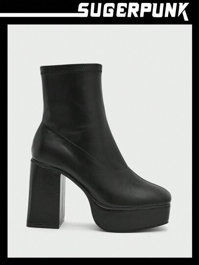 SHEIN X Lucía Bellido Sugerpunk Botines de plataforma impermeables de tacón alto, zapatos de vacaciones, rebajas de verano, estilo Y2K, punk, de moda, cool, deportivos, para Navidad, otoño, Año Nuevo y festividades