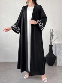 Yasmyna Áo dài tay thêu hoa Abaya Ả Rập giản dị cho nữ - màu đen - Xem 5