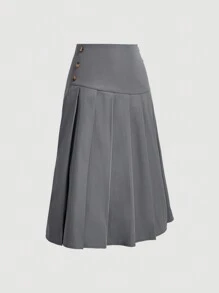 SHEIN MOD Falda plisada midi de estilo universitario vintage gris para mujeres, ropa de vuelta al colegio, ropa de mujer de otoño, estilo "old money", atuendos de maestra, ropa formal de mujer, vestidos casuales de mujer, falda escolar - Gris - Ver 3