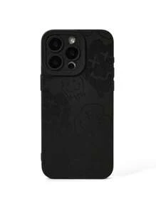 Mermaid Designs 艺术家深黑色手机壳，带有笑脸印花设计和相机切口，与 Apple Iphone 兼容，节日 - 黑色 - 查看 1