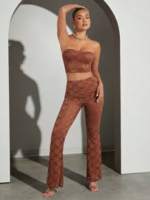 Hauture Blusa transparente de encaje con detalle de dobladillo hacia abajo para mujer