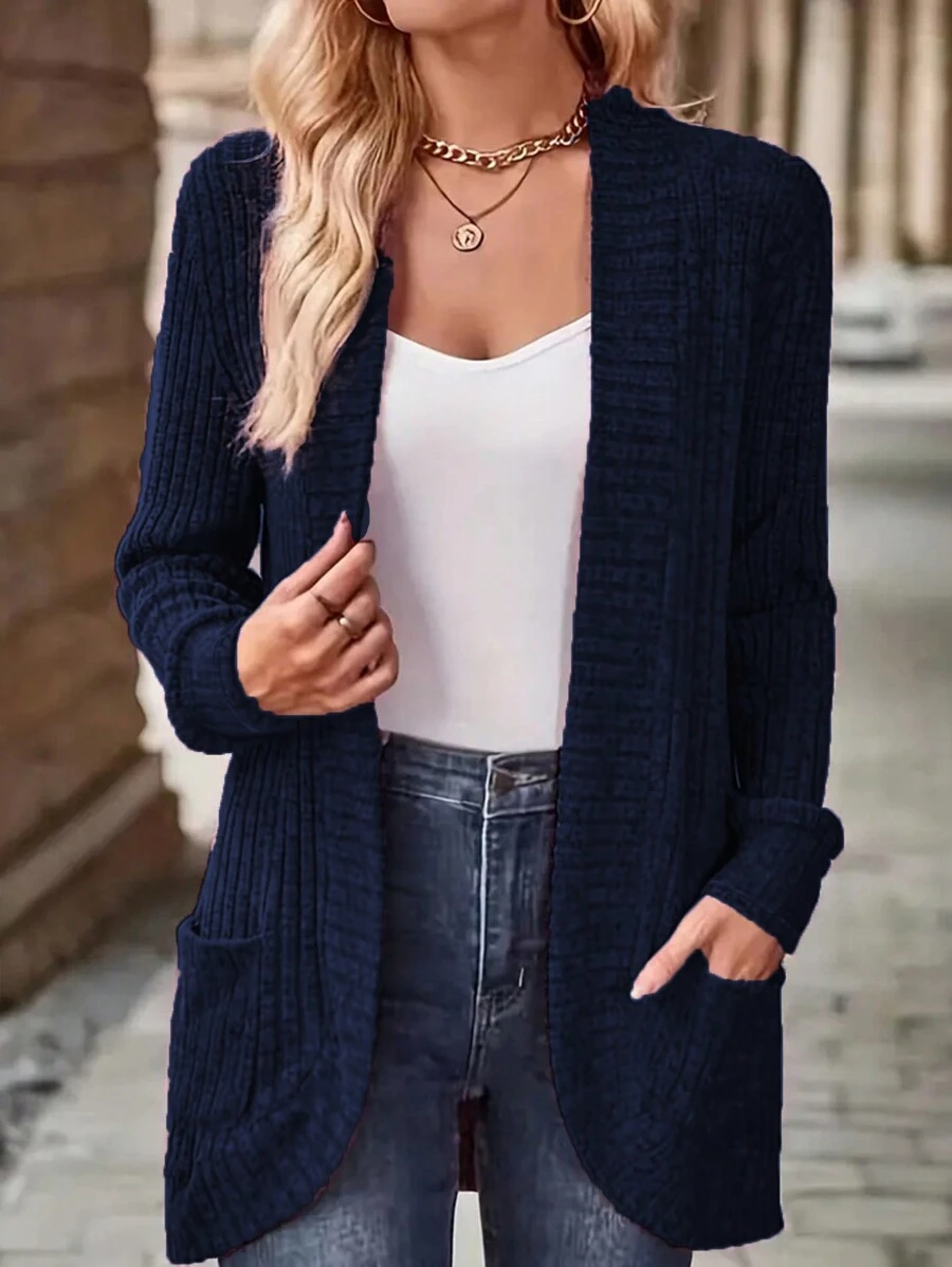 EMERY ROSE Women's Casual Ribbed Fleece Hooded Jacket With Side Pockets Fall Winter Cloth For Women - Royal Blue - View 1