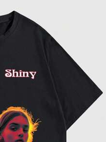 ROMWE MEN Street Life Men's Printed Short Sleeve Round Neck T-Shirt, Suitable For Daily Wear In Spring And Summer - Black - View 5