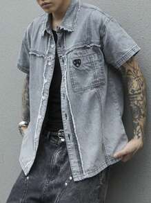 Manfinity EMRG Men Short Sleeve Denim Shirt - Grey - View 7