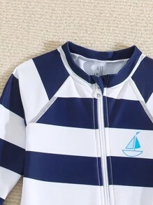 Baby Boys Colorblock Striped Print Swimsuit - Multicolor - View 3