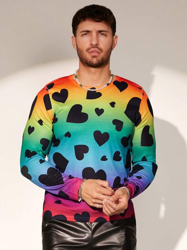 WENEZON Herren Modischer Pullover mit Farbverlauf und Herzmuster für Frühling und Herbst