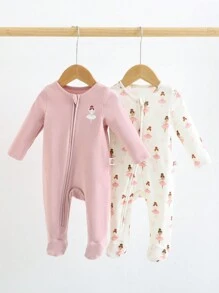 Cozy Pixies Newborn Baby Girl Ballet Pattern Knitted Soft Round Neck Long Sleeve Footed Romper 2pcs Set Graphic