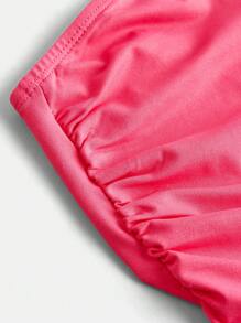 SHEIN Girlism Teen Girl Knitted Solid Color Ruched Casual Pink Tube Top - Hot Pink - View 5