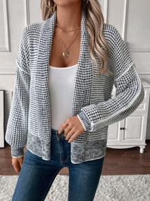 Chiquease 女款华夫格纹理菠萝花图案蝙蝠袖宽松休闲开衫