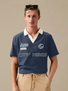 Manfinity RebelGame Maglia Polo Casual A Maglia Con Stampa Lettere Per Uomo