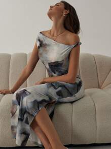 SHEIN Privé Damska krótka sukienka z szyfonu w kwiaty i dekoltem w szpic, z falbankami, lato - Wielokolorowe - Zobacz 6