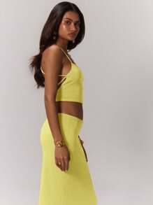 MUSERA Beach Knit Halterneck Crop Top Spring Summer Vacation Cute Pastel - Yellow - View 4