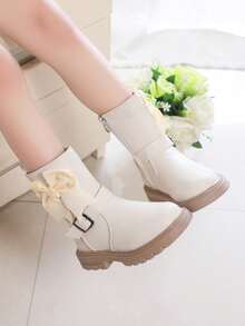 Botas por la pantorrilla con adornos de mariposa y perla para niños, estilo princesa, otoño - Beis - Ver 6