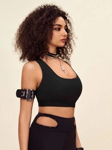 SHEIN Sports 高支撐信封字母圖形運動胸衣 - 黑色 - 查看 5