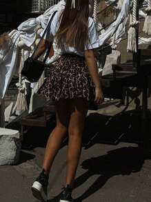 INAWLY Minifalda diaria simple con estampado de leopardo para mujer - Café integral - Ver 2