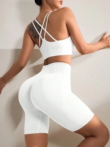 Easithlete Women's Solid Color Seamless High Waist Fitness Spandex Shorts, Daily Workout Biker Shorts