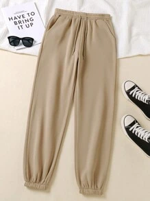 INAWLY Solid Drawstring Waist Thermal Sweatpants Graduation,Back To School Outfits,Graduation,Teacher Outfits For Women,Back To School