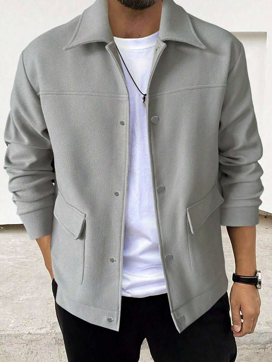 Manfinity Homme Chaqueta tipo cargo con botones de unicolor para hombres de talla grande - Gris Claro - Ver 1