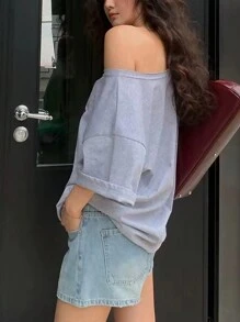 INAWLY Women's Summer Digital Print Round Neck Oversized Drop Shoulder Short Sleeve Casual T-Shirt