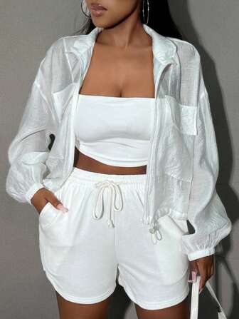 SHEIN SXY Damen einfache Jacke mit langen Ärmeln Einfarbig für den täglichen Gebrauch