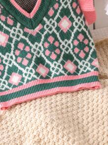 少女几何图案盖袖针织背心 - 彩色 - 查看 4